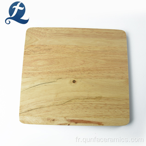 Assiette à dîner en céramique multifonctionnelle rectangulaire blanche en gros avec planche de bois